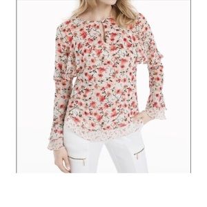 White House Black Market watermelon colored pink layered floral top size 4